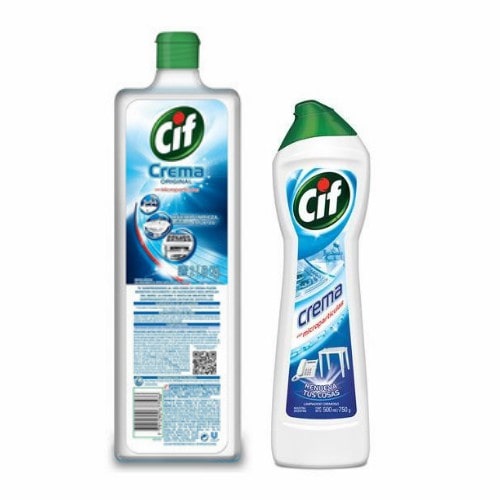 Limpiador Cif crema con micropartículas para limpieza profunda y brillo en múltiples superficies del hogar.