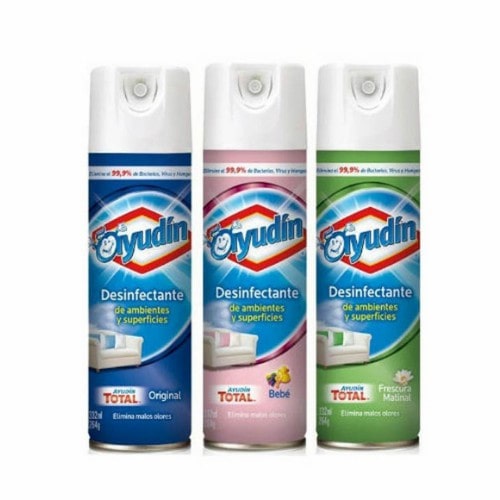 Desinfectante Ayudín aerosol elimina 99.9% de virus, bacterias y hongos. Ideal para ambientes y superficies.