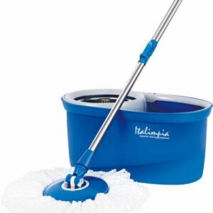 Balde centrifugador 360 con mopa de microfibra y sistema 2 en 1 de lavado y secado rápido.