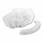 Cofias de friselina plisadas blancas, descartables, con diseño soldado por ultrasonido que retiene el cabello y permite ventilación óptima.