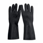 Guante de látex negro industrial con palma corrugada y doble baño de cloropreno, ideal para trabajos industriales y agrícolas.