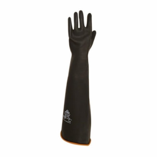 Guantes de látex negro Industrial 55cm con doble baño de cloropreno, palma corrugada y sistema antigoteo para uso intensivo.