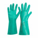 Guante de nitrilo BS3 flockado, resistente al desgarro y químicos, con relieve antideslizante para uso industrial y mecánico.