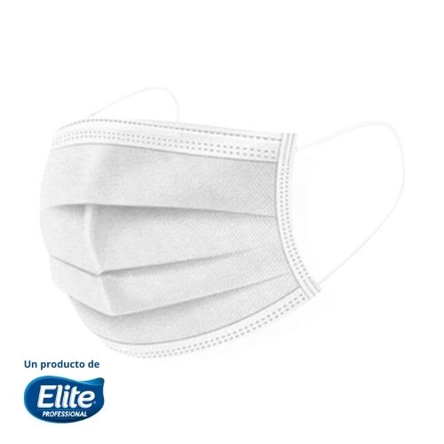 Barbijo tableado tricapa Elite con elástico, fabricado en tela SMS hidrofóbica de alta eficiencia, cómodo y respirable.