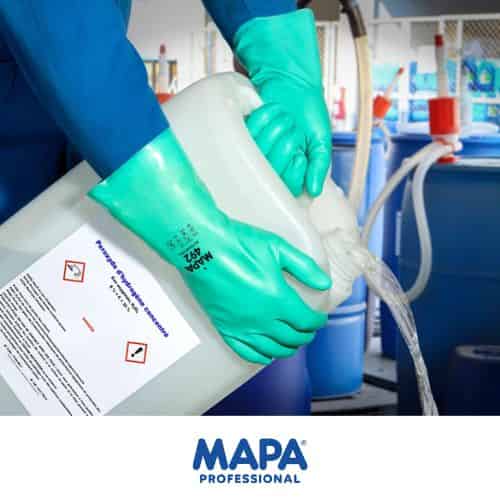 guantes para protección química verdes